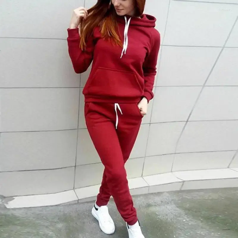 Calças femininas de duas peças moda feminina ternos esportes wear jogging senhoras com capuz conjunto de roupas hoodies sweatpants suor