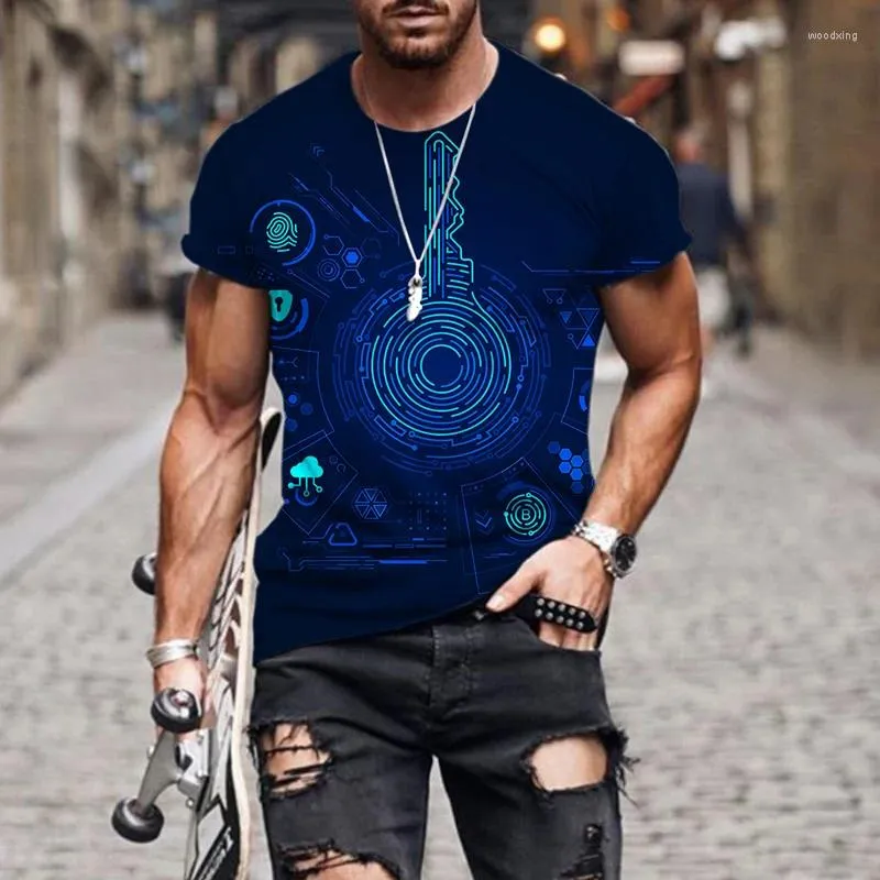 Herren T-Shirts Sommer 3D-Druck Herren/Damen Hip-Hop Street AI Technology Illustration T-Shirt Übergroße Hemdoberteile