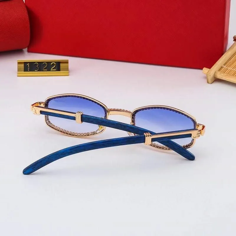 Nouveau C Lunettes de soleil Femmes Designer Lunettes pour hommes Diamant Coupe Micro-Pavé Petit Cadre Ovale Unique Or Métal Tir En Bois Bonnie Sunglass2