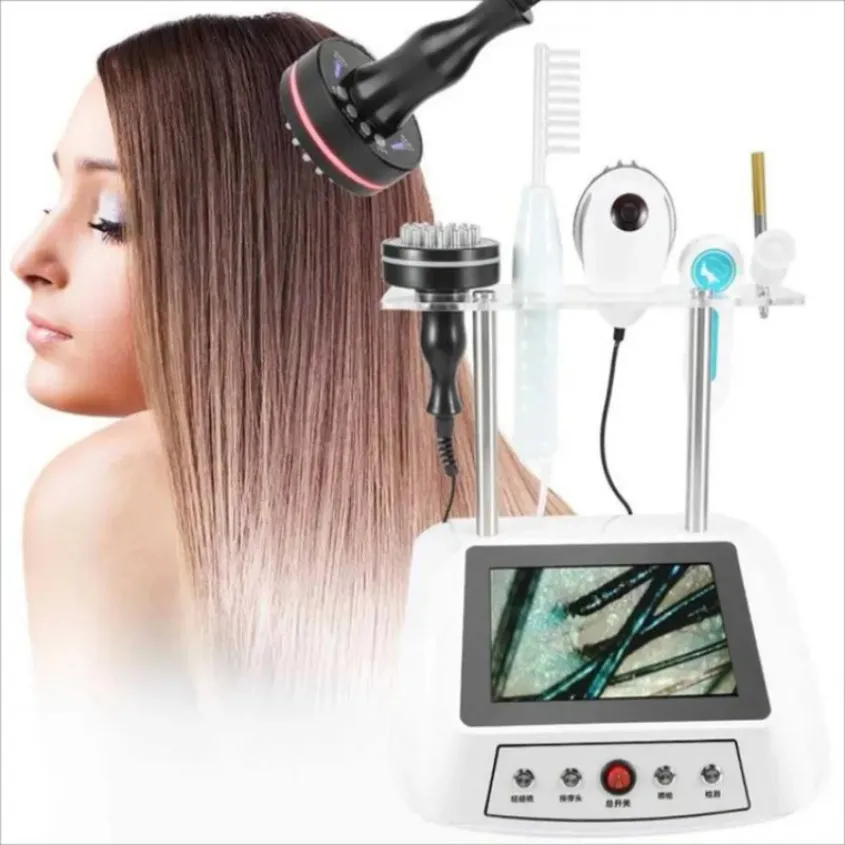 Annan skönhetsutrustning 5 i 1 Golden Wave Hair Growth Machine Detection Hairs Generator med användning med hög frekvens Anti Baldness -enheter