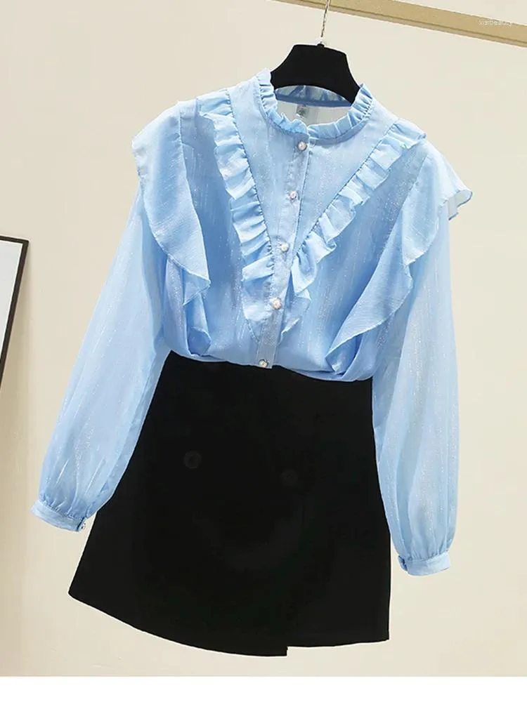 Kvinnor BLOUSES Women Spring Shirt 2023 Long Sleeve Top Design Versatile Super Fairy Chiffon D3013