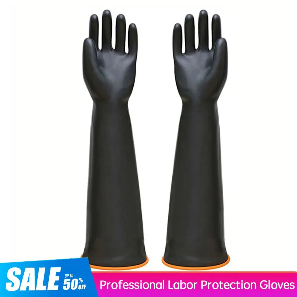 354555cm黒い手袋頑丈なゴム酸アルカリ耐性化学作業産業労働保護手袋231229