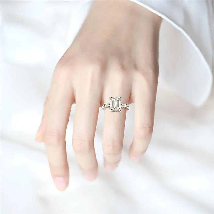 Wong chuva 925 prata esterlina esmeralda corte criado moissanite pedra preciosa casamento noivado diamantes anel jóias finas todo q121286c