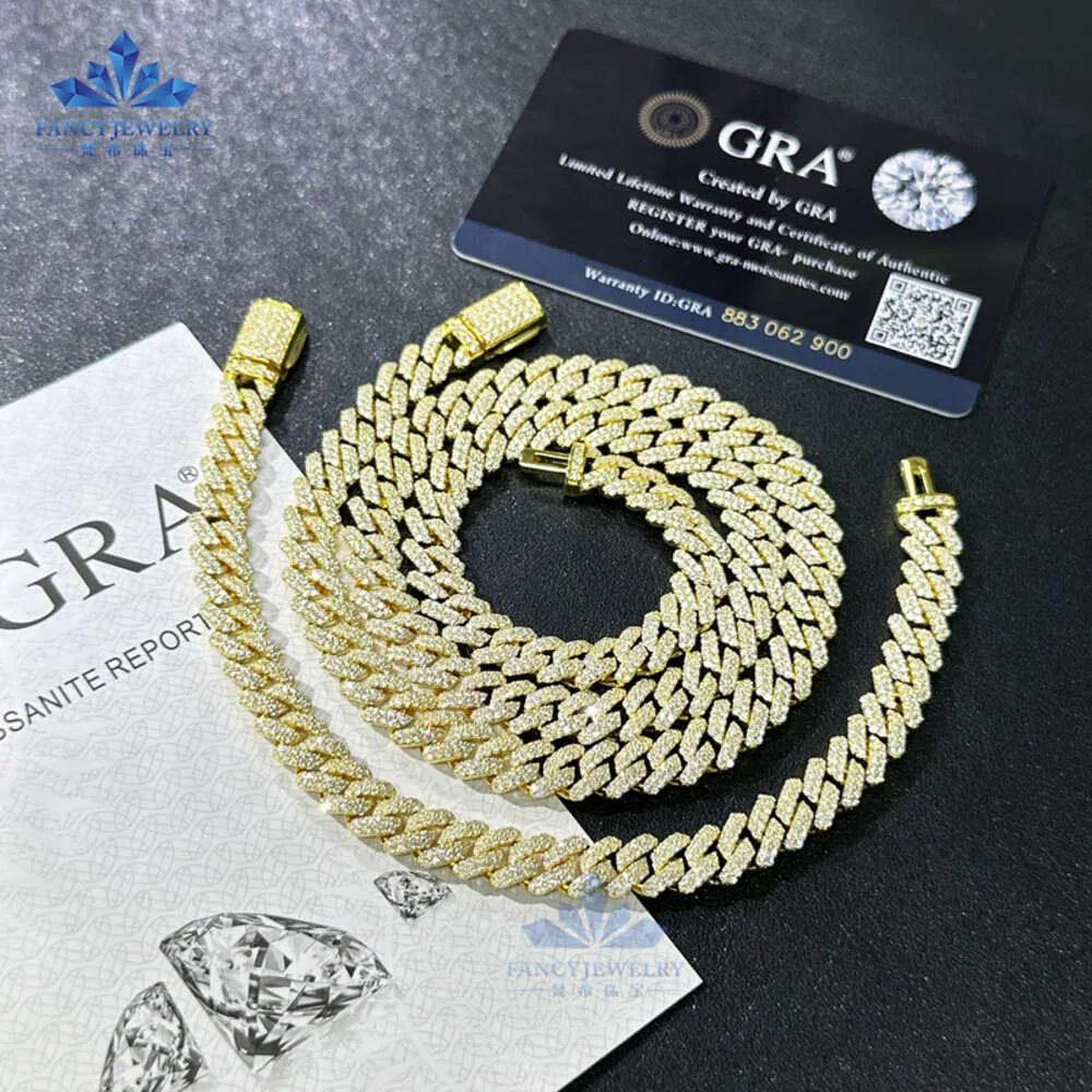 Fabriks grossist D-VVS Moissanite Diamond 925 Silver Cuban Link Chain 10mm 12mm 14mm 18mm Hip Hop Cuban Necklace Armband