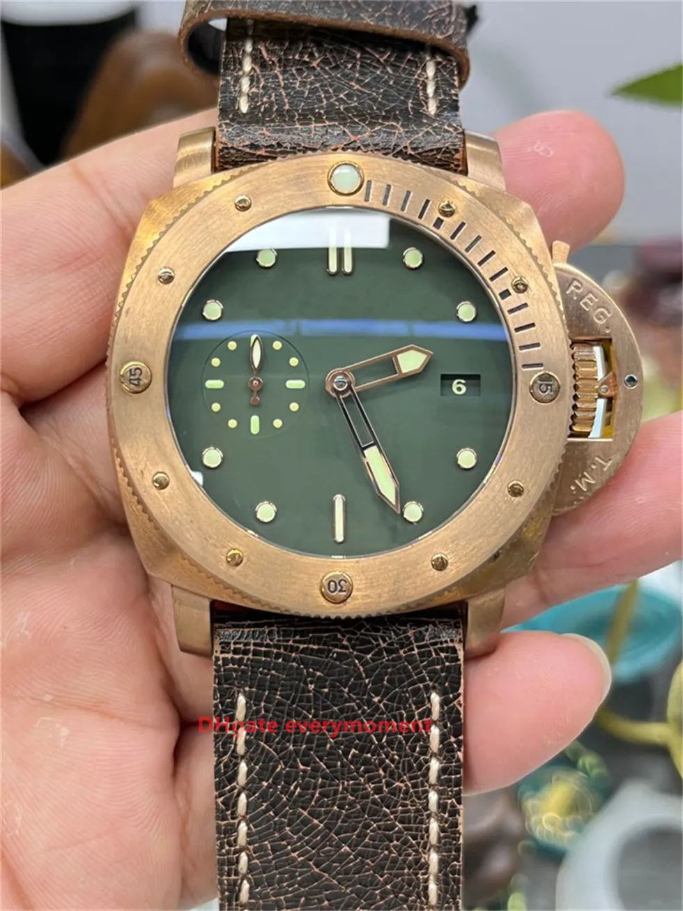 VS Factory Super Edition V2 Men's Watches PAM00382 47mm Cal. S.9000 rörelse Automatisk mekanisk klocka Green Dial Bronze Warrior Deep Waterproof Arvurs-93