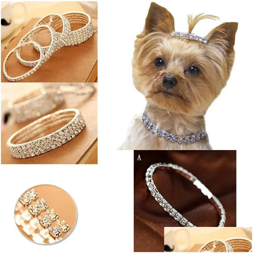 Hundhalsar Leases Bling Luxury Rhinestone Pet Design Crystal Diamond Princess Collar For Small Medium Dogs Mti-Drainage Sier NEC DHWTG