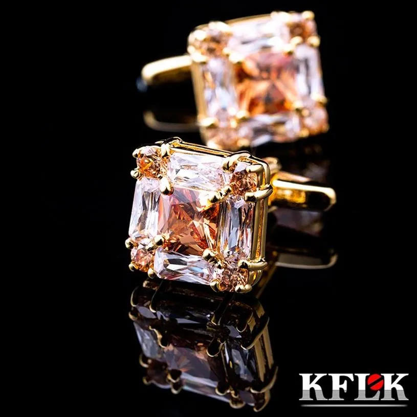 Kflk bijoux pour hommes marque de haute qualité boutons de manchette carrés en or chemises boutons de manchette mode cadeau de mariage bouton 262h