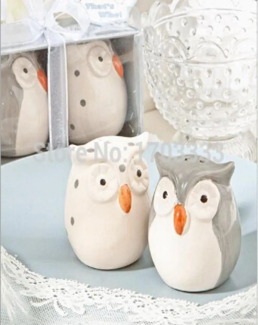 100set200pcs fournitures de fête hibou en céramique salière et poivrière cadeaux de mariage Souvenirs faveurs de fête SH832137145