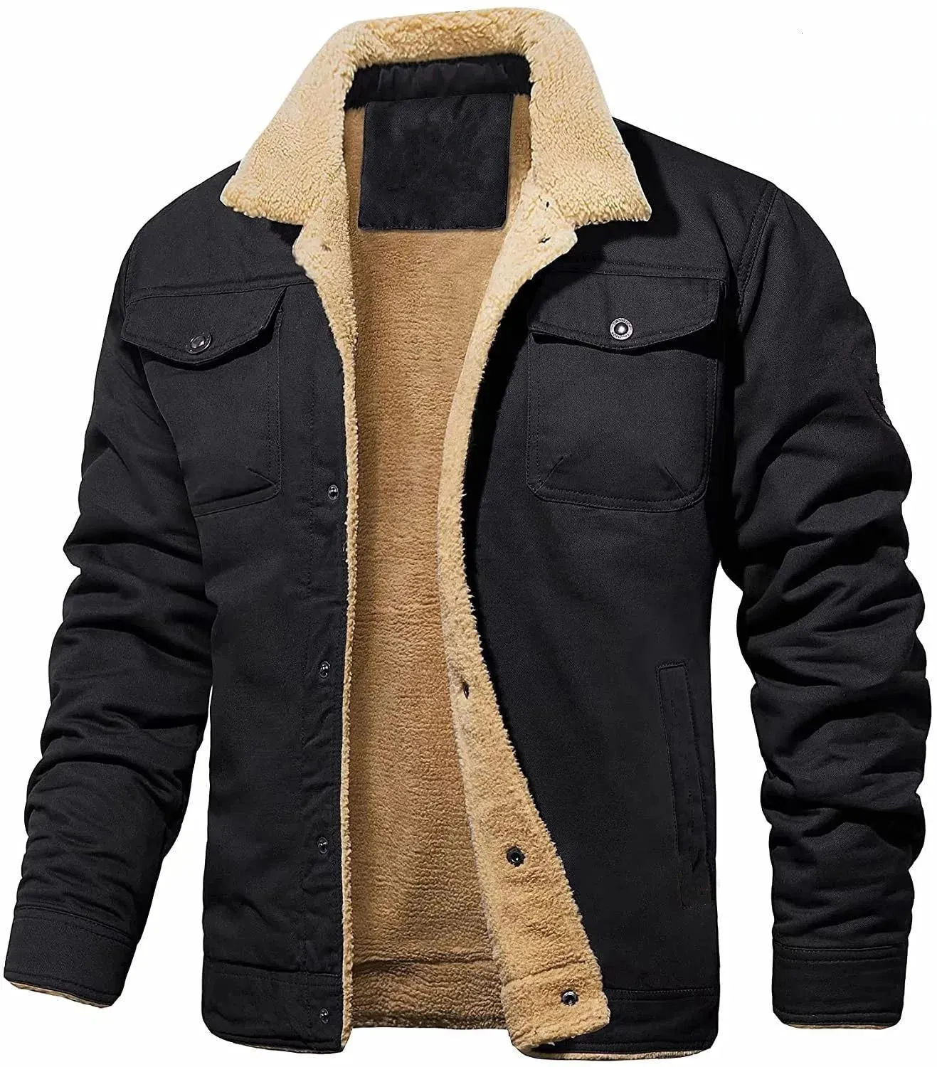 Jaqueta de colarinho plissado casaco de algodão de inverno jaquetas dos homens sherpa caminhoneiro militar parka verde tático carga casacos roupas 231229
