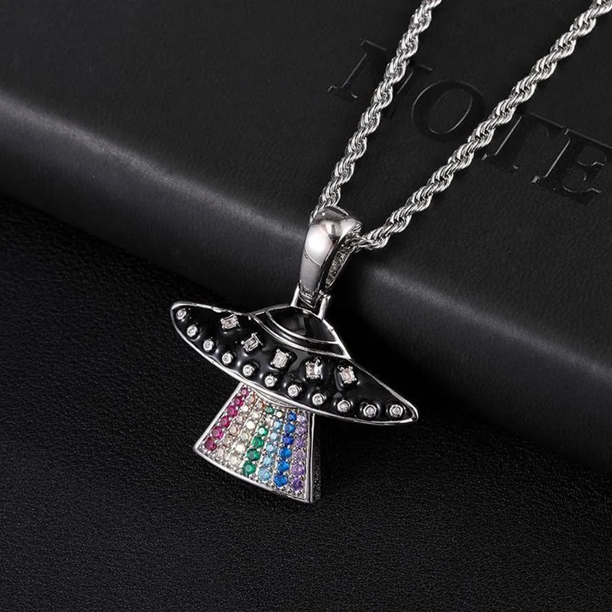 D&Z Micro Paved Colorful Cubic Zirconia Alien Pendant Necklace For Men's Hip Hop Iced Out Jewelry Bijoux260u