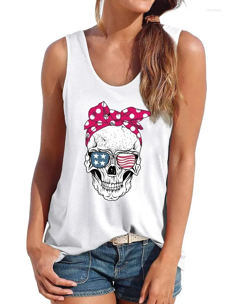 Women's Tanks Women Sleeveless Summer Vest Fashion Tops For Teens Casual Camiseta Tirantes Mujer Skull Scarf Sunglasses Print Tank Top