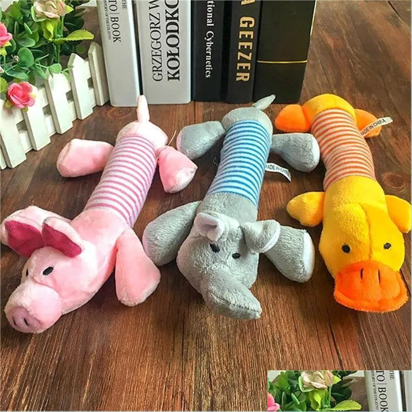 Juguetes para perros Chews Cute Pet Cat P Squeak Sound Divertido Fleece Durabilidad Chew Molar Toy Fit para todas las mascotas Elefante Pato Cerdo Drop Entrega Dhpzt