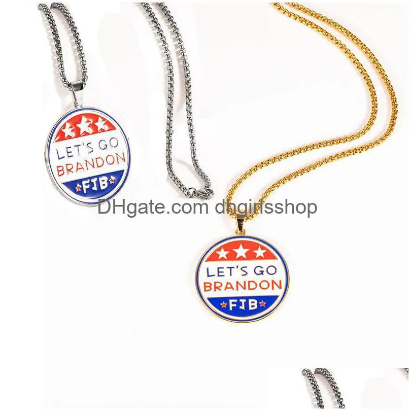 Pendant Necklaces Personalized Lets Go Brandon Necklace American Round Letter Mens And Womens Fashion Accessories Drop Delivery Jewe Dhkqn