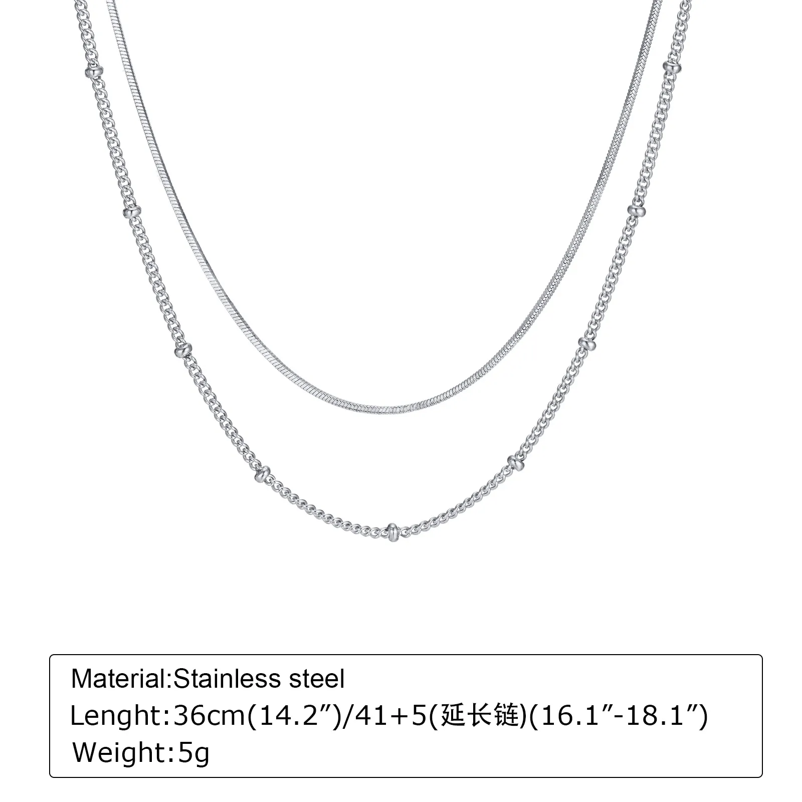 Thin Ladies Girls Necklaceステンレススチールビーズチェーンリンク宝石のバルク18インチシルバーゴールデンNC-1328