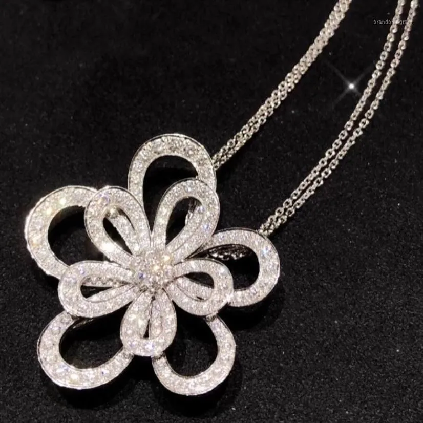 Kedjor varumärke ren 925 sterling silver smycken för kvinnor lotus nacke dubbel blomma hänge lycka clover sakura bröllop fest nacke231v