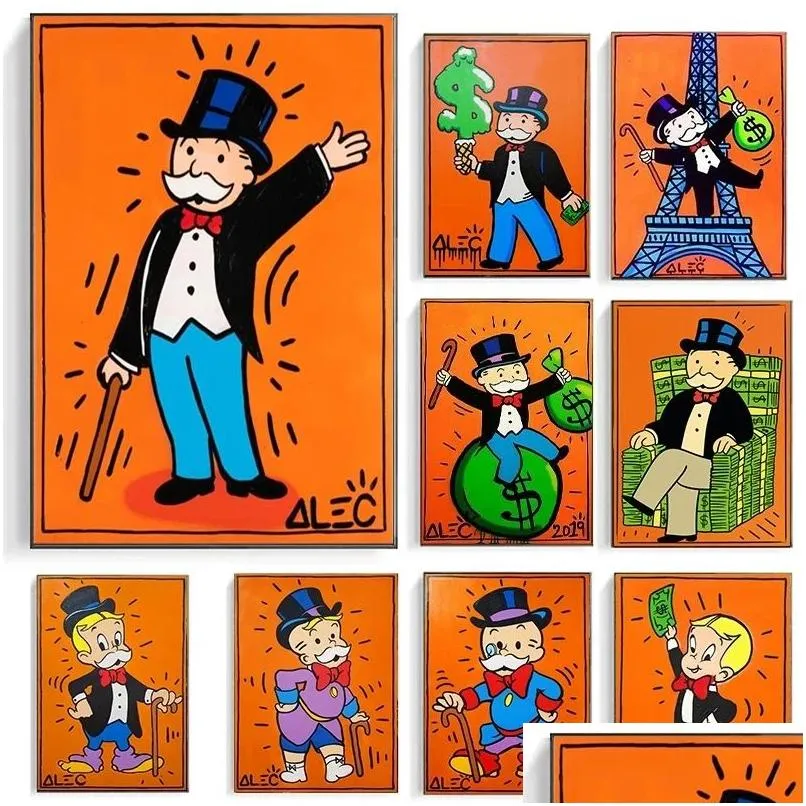 Картины Alec Monopoly Iti Art Money Money Canvas Painting Плакаты и отпечатки на стене изображение для гостиной домашнее украшение Cuadro woo dro dhzst