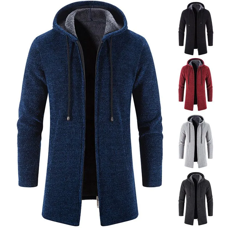 Autumn Winter varm blixtlås Medium lång Cardigan Sweaters Man Casual Knitwear Sweatercoat Mens kläder