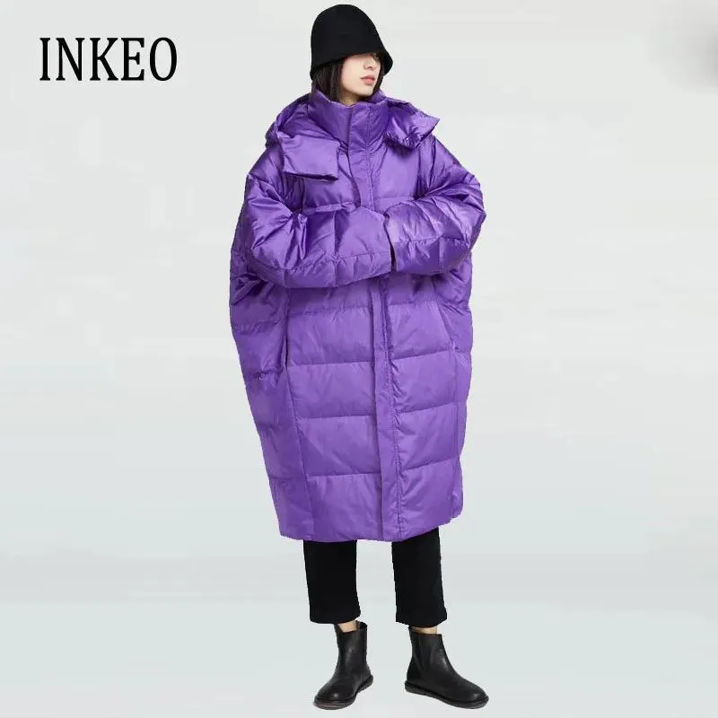 Jacken Dicke Warme Winter Übergroßen Ente Unten Mantel Frauen Vintage Lila Lose Weibliche Lange Jacke Parka Outwear Mode Inkeo 1o065