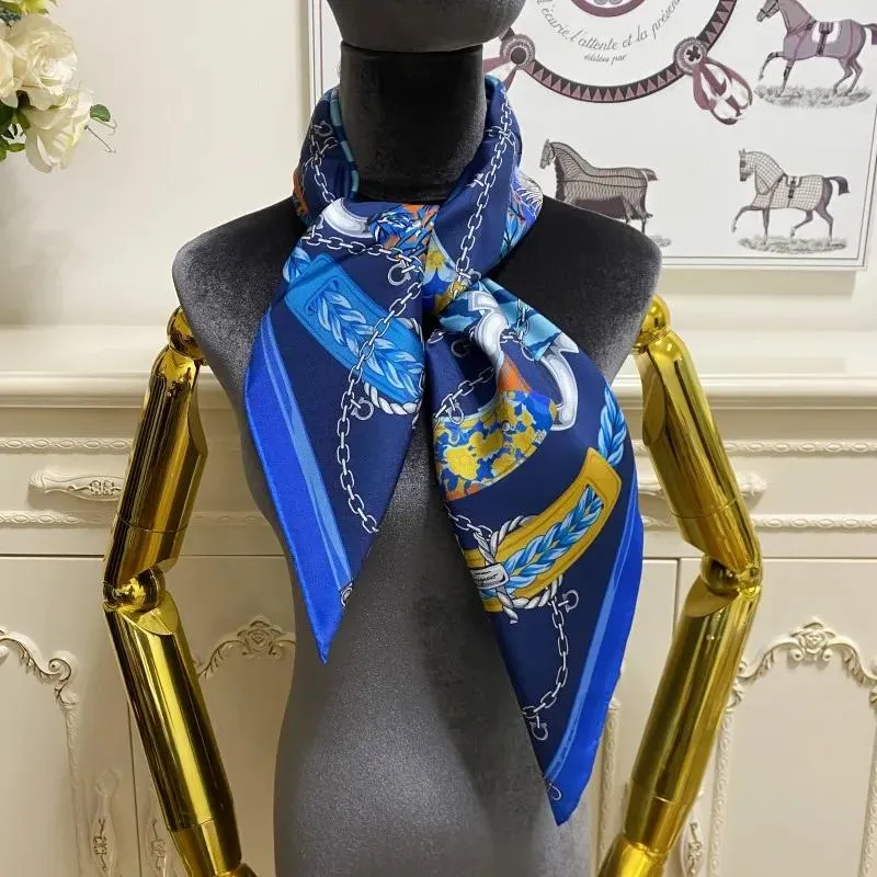 Sjaals dames vierkante sjaal sjaals sjaal 100% zijden materiaal blaeu pint letters bloemen patroon maat 90 cm 90 cm 90 cm