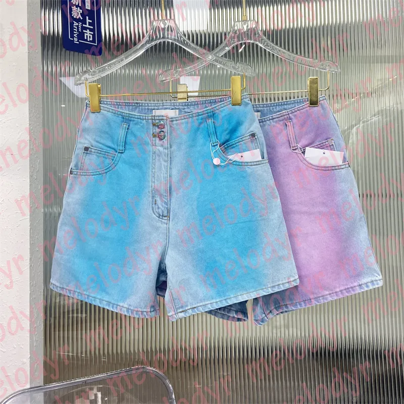 Pantaloni in denim firmati Jeans corti con stampa di lettere in colore sfumato alla moda Pantaloncini con stampa di lettere per jeans estivi a gamba larga a vita alta da donna