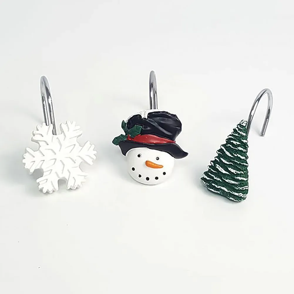 Haczyki szlafropowe 12pcs kurtyn prysznicowy kreskówkowy motyw świąteczny żywica wodoodporna Wieszkowiec Snowman Snowflake Pierścienie BJ