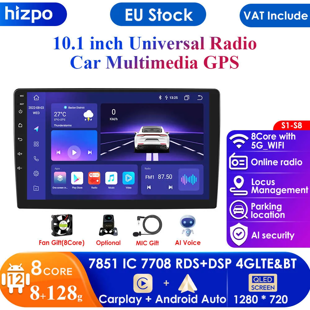 Duplo din 10.1 Polegada android 12 rádio do carro estéreo 8g + 128gb gps navi unidade principal carplay para multimídia universal autoradio am fm bt