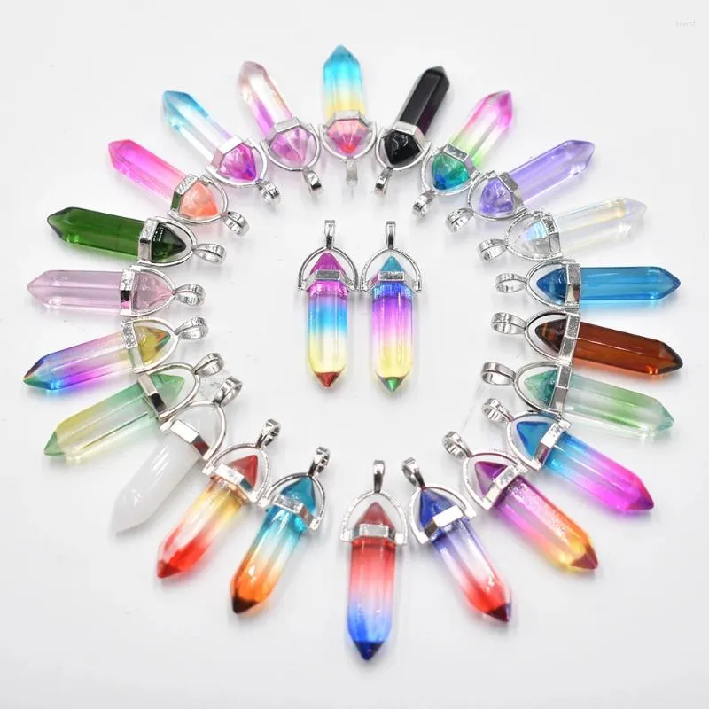 Pingente colares moda vidro misto cristal pilar pingentes para fazer jóias charme pêndulo acessório 24 pçs/lote atacado grátis