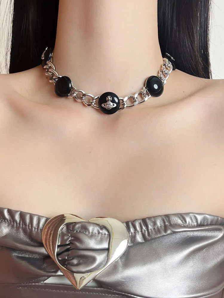 Viviennely Westwoodly die Saturn-Halskette mit grober Kette, Ausreißer, hochwertiger Achat-Naturstein, Planet-Kragenkette, männliche und weibliche Paar-Halskette
