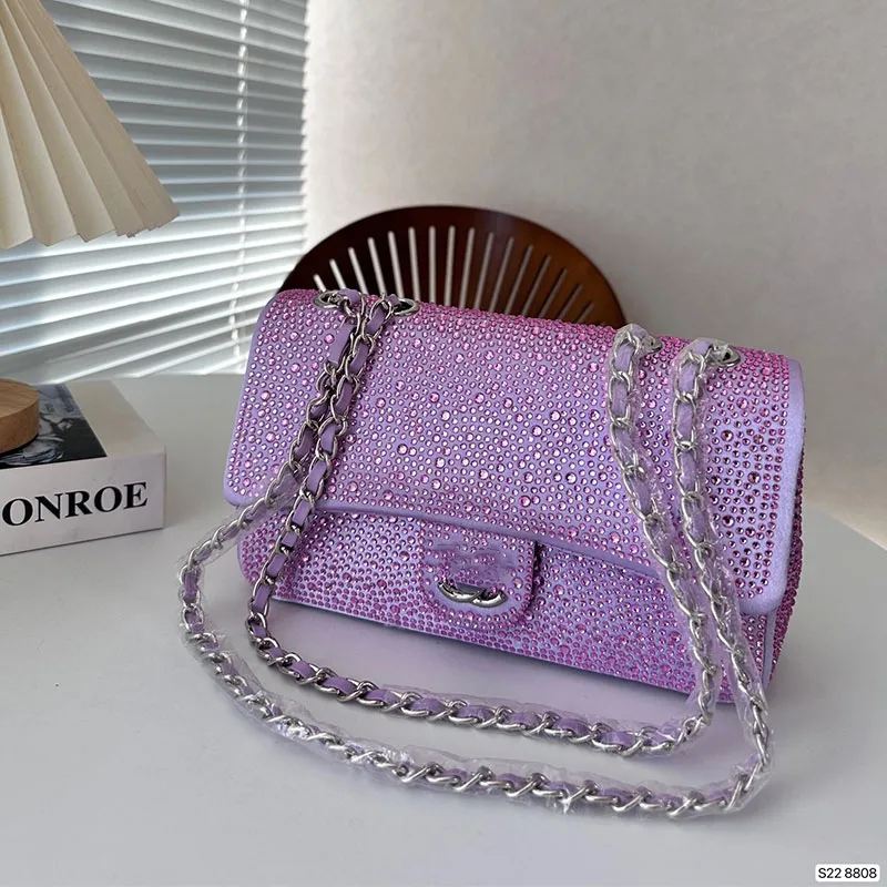 Designer bag fashionable full sky star sparkling diamond chain bag, single shoulder crossbody bright water diamond high-quality square bag