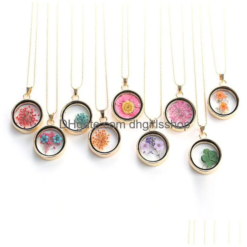 Pendentif Colliers Creative Rose Fleur Collier Rond Verre Transparent Décoratif Romantique Saint Valentin Cadeau Drop Livraison Jewelr Dhk8Z