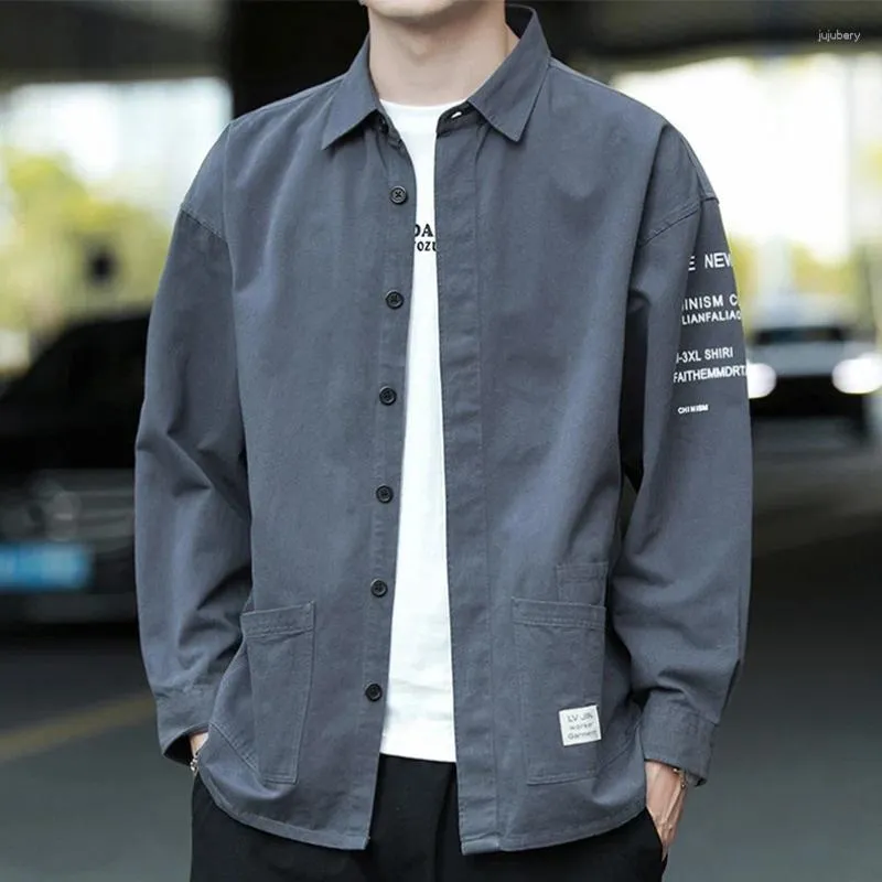 Camicie Casual da uomo Camicia a maniche lunghe da uomo Patchwork in cotone Cardigan maschile Harajuku Nero Abbigliamento da uomo Moda Abbigliamento coreano