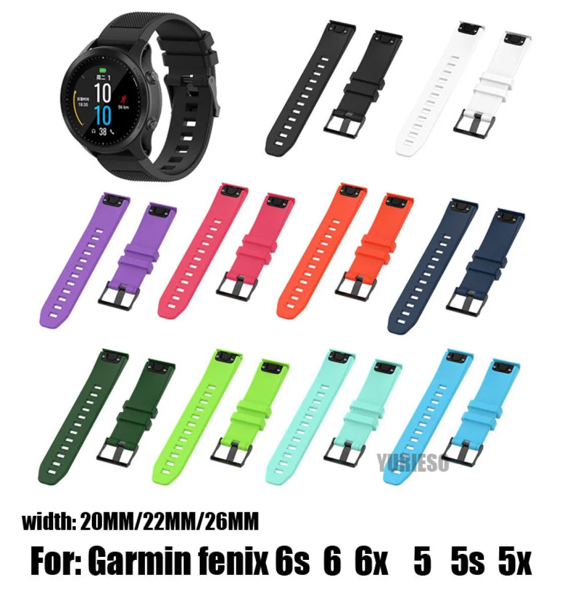 NEW Silicone 26mm 22mm 20mm Quick Release Watchband Wriststrap for Garmin Fenix 6X 5X 6 5 6splus Watch Easyfit Watch Wrist Band9597555