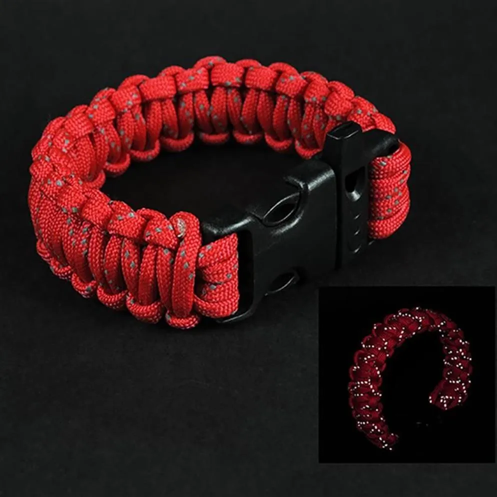 Camping Vandring Emergency Paracord för män Kvinnor Survival Parachute Rope Buckle Kit Reflective Armbands Bangle1887