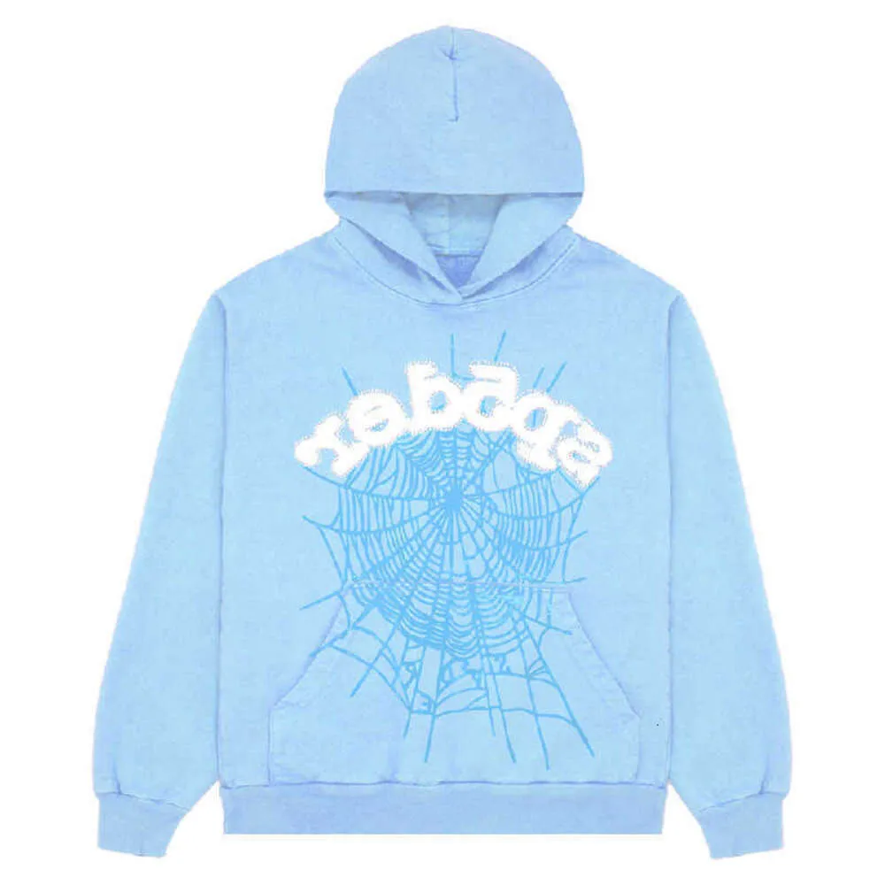 Uomini S con cappuccio Sky Blue SP Der Hoodie Uomini Donne di alta qualità Numero Angelo Sfigratura Sfigratura Grafica Spider Spaccatura Web Spacca all'ingrosso Qing