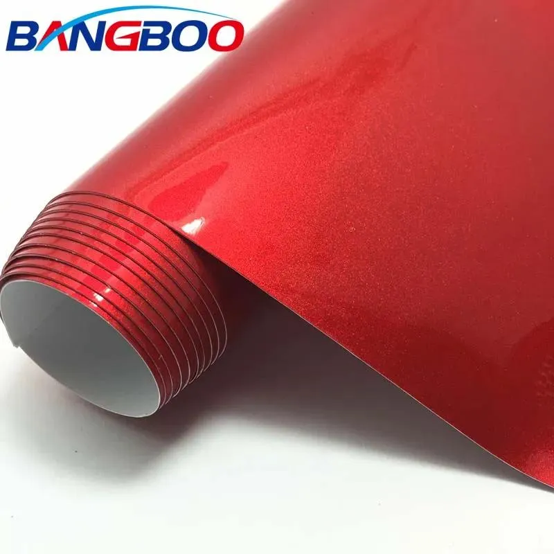 Autocollants 1.52*18m sans bulles d'air, matériau PVC rouge brillant, couleur bonbon, enveloppe en vinyle pour carrosserie de voiture