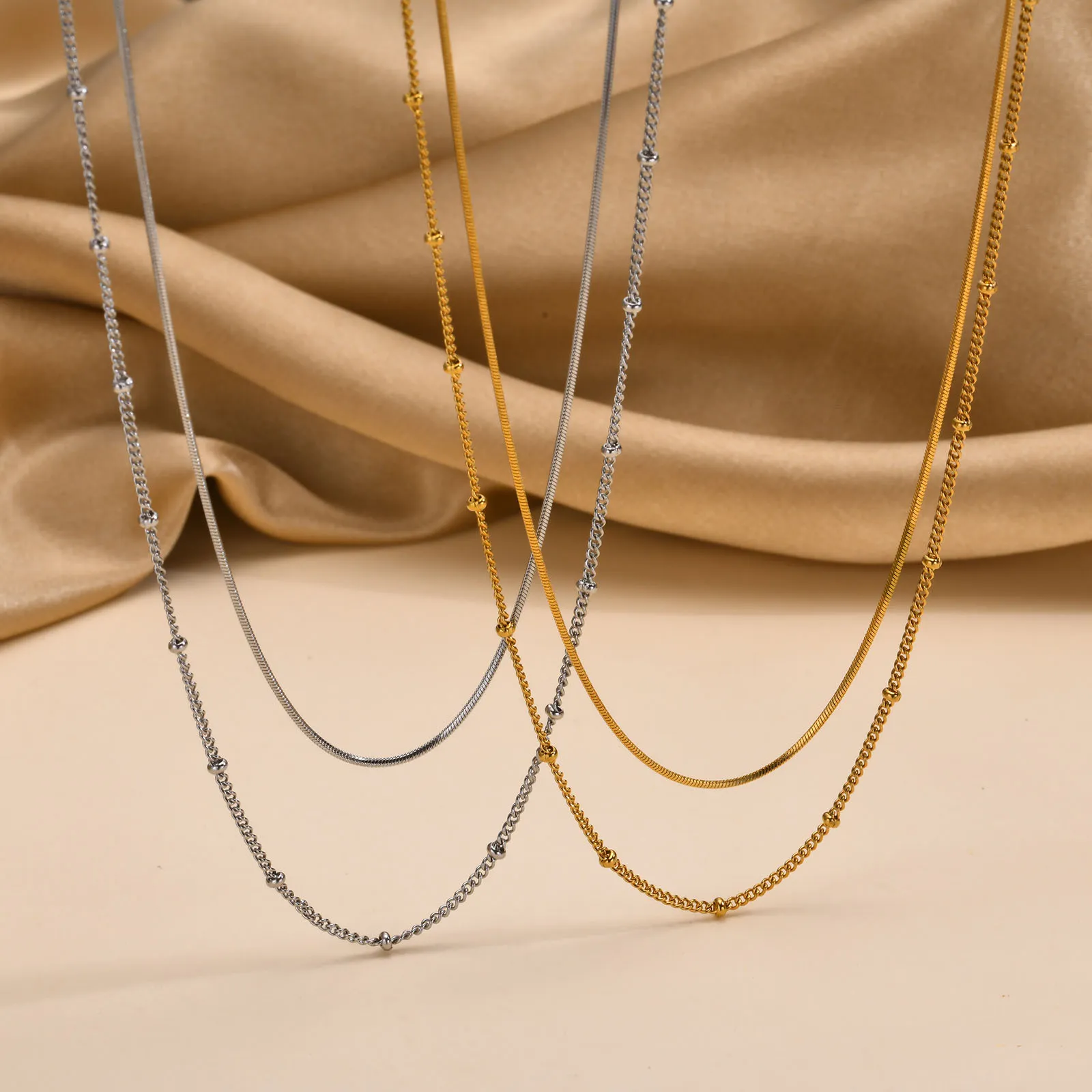 5st tunna damer flickor halsband rostfritt stål pärlor kedja länk smycken i bulk 18 tum silver gyllene nc-1328