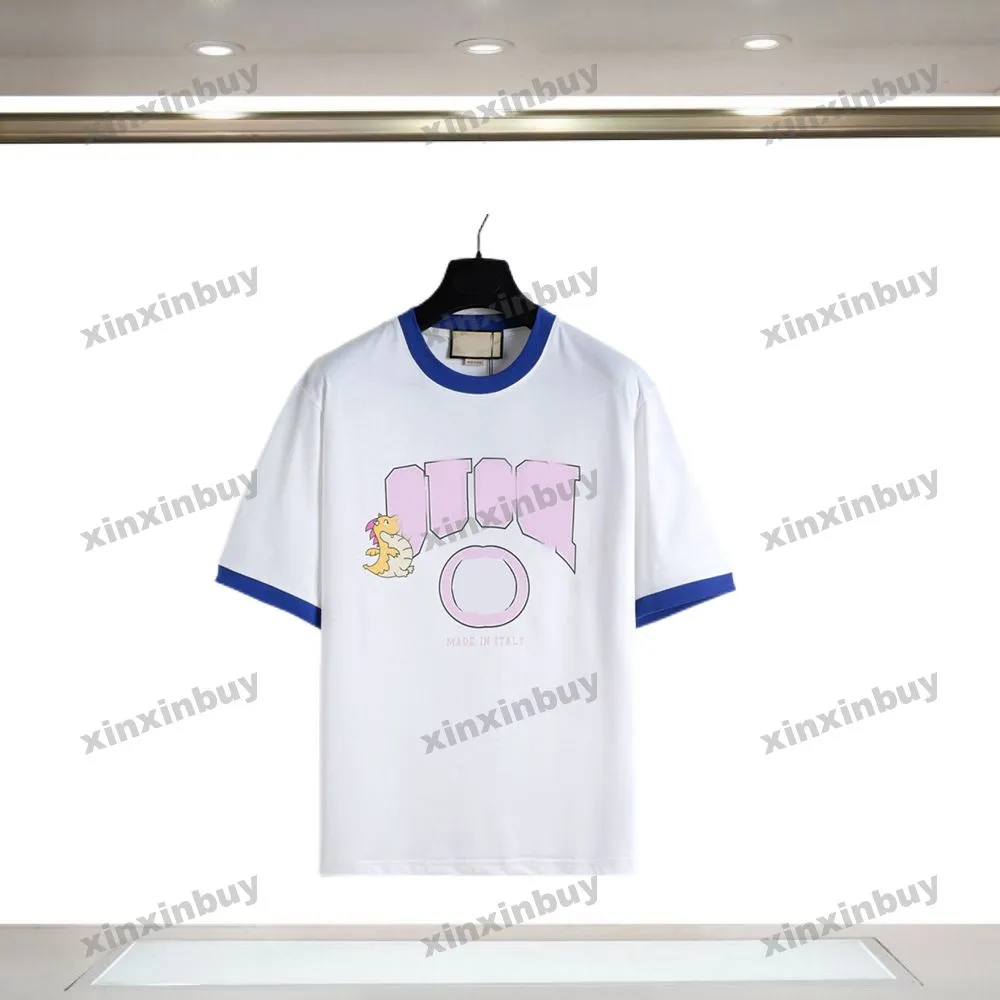 Xinxinbuy 2024 Hommes Designer Tee T-shirt Dragon Paris Lettre Impression Col rond Coton à manches courtes Femmes Noir Blanc Abricot S-3XL