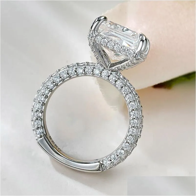 Pierścienie ślubne Cenne pierścionek z diamentem topazu 100% prawdziwy 925 Sterling Sier Party Band for Women Men Mężczyzn zaręczynowy Dostawa Dhciw Dhciw