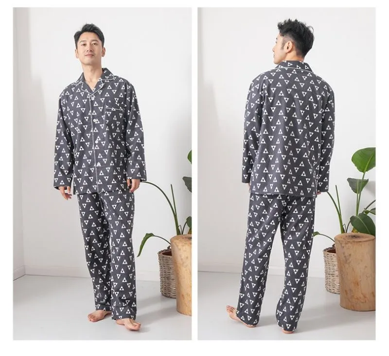 Casual Men Home Sleepwear Suits Långärmade byxor för hösten Pijamas för män Flanell Plaid Design