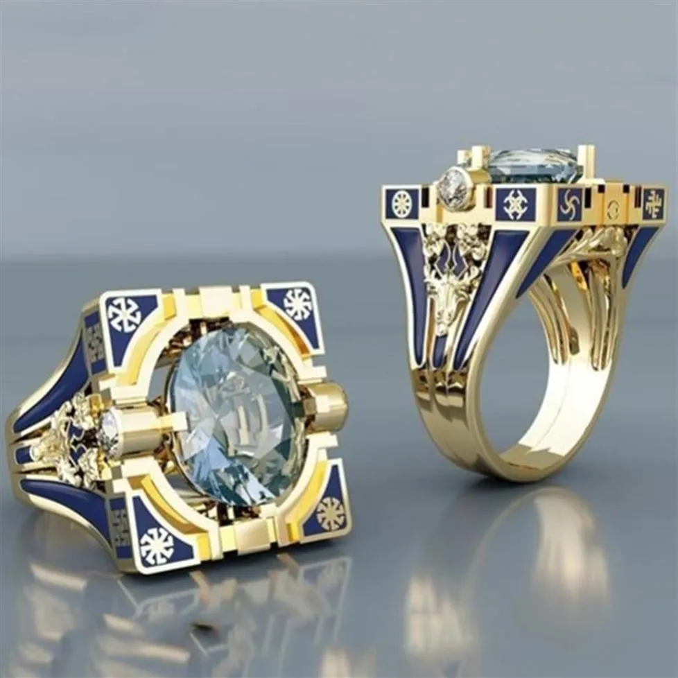 Moda geométrica quadrada em forma de ouro anéis de dedo masculino budismo chakra henna preenchido redondo zircão pedra anel jóias z3p332 cluster2641