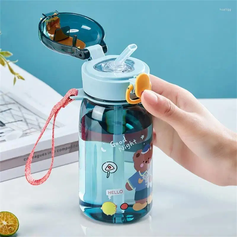 Water Bottles Children Straw Cups Outdoor Travel Portable With Lifting Rope Leakage-proof Bottle Drinkware