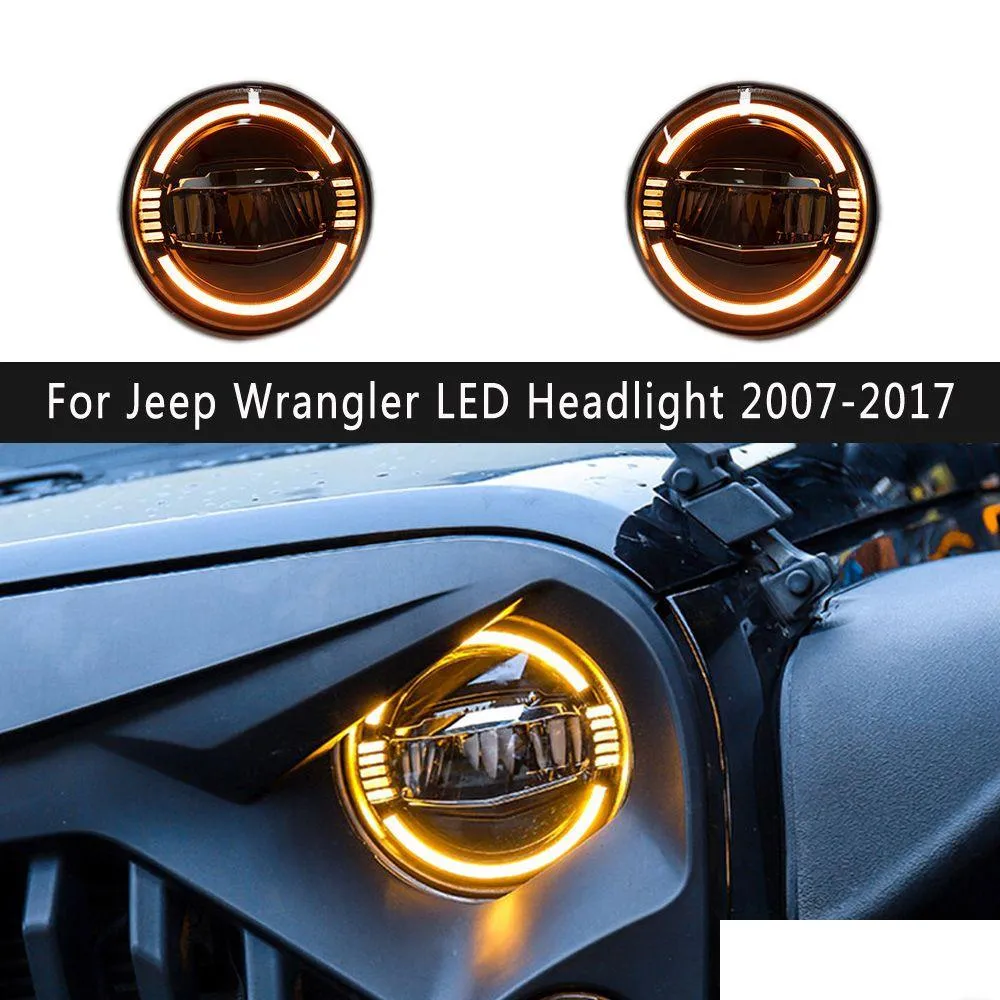 LED-dagtid som kör biltillbehör Ljus för Jeep Wrangler-strålkastare 07-17 Dynamisk streamer Turn Signal Indicator Front Lamp Drop D DHCEA