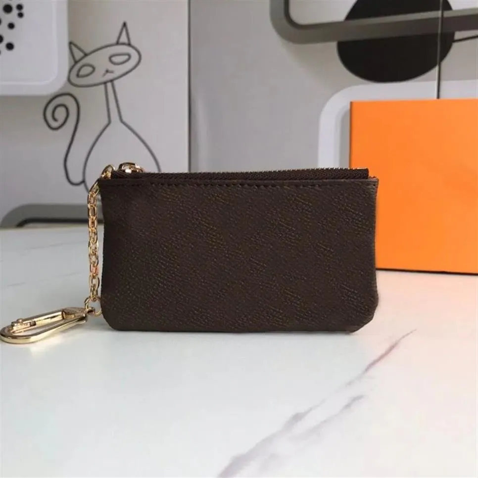 Äkta läder nyckel plånböcker pochette designer nyckelring mode kvinnor män kreditkort hållare mynt handväska lyx plånbok väska charm bro218m