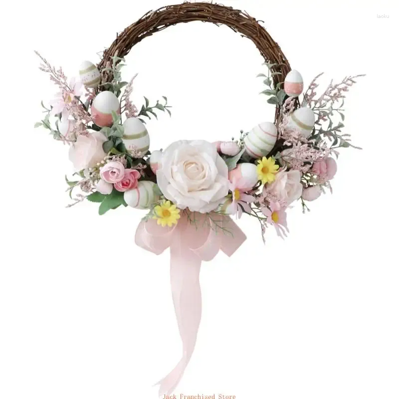 装飾的な花イースターエッグボウノットリース花の花輪壁ぶら下がっているガーラッドのお祝いとお祝いのためのアクセサリー