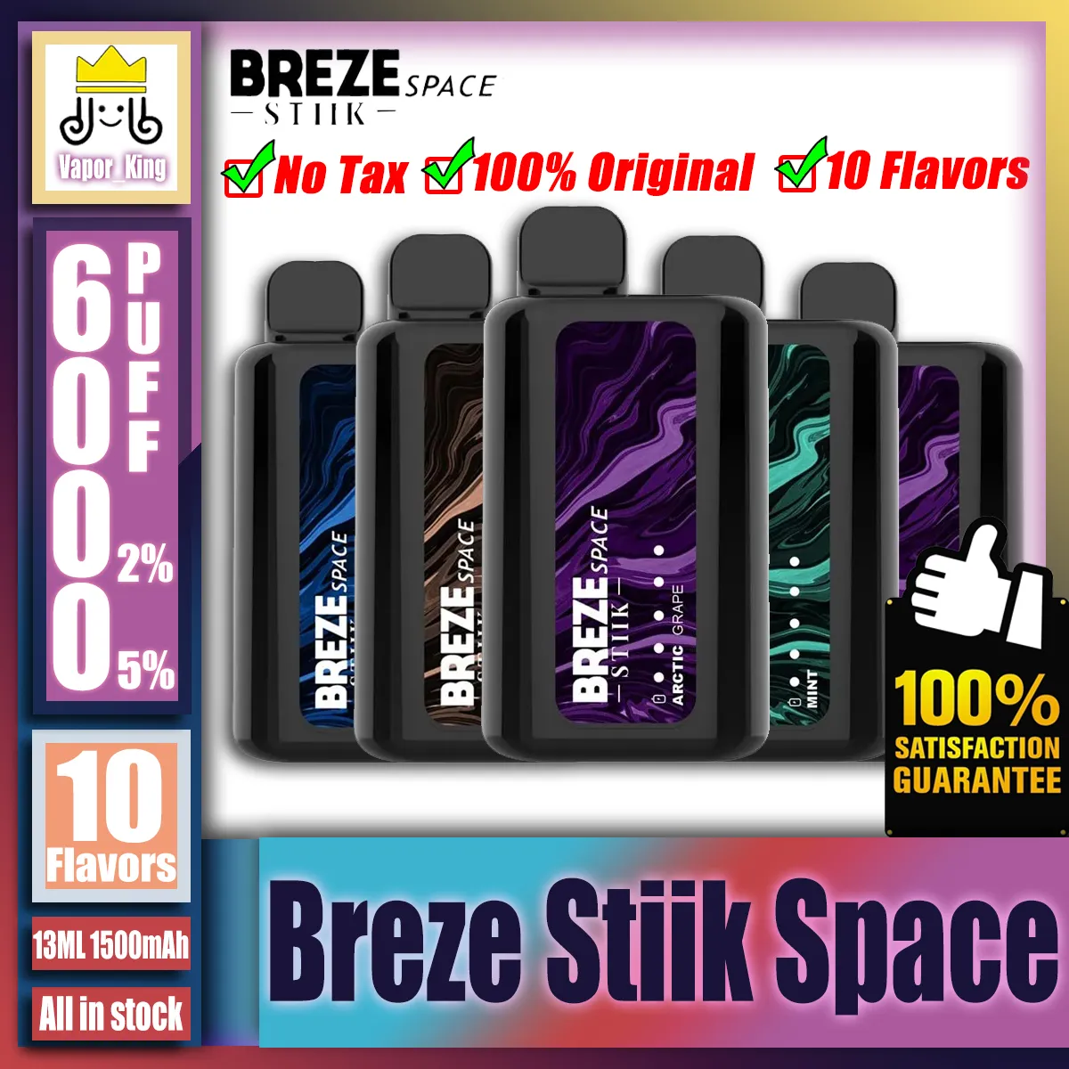 Original Breze Stiik Space 6000 6K Puff 6000 6K engångscigaretter mesh spole engångsvapspenna med 1500 mAh batteri 13 ml vs BS6500 7500 8500