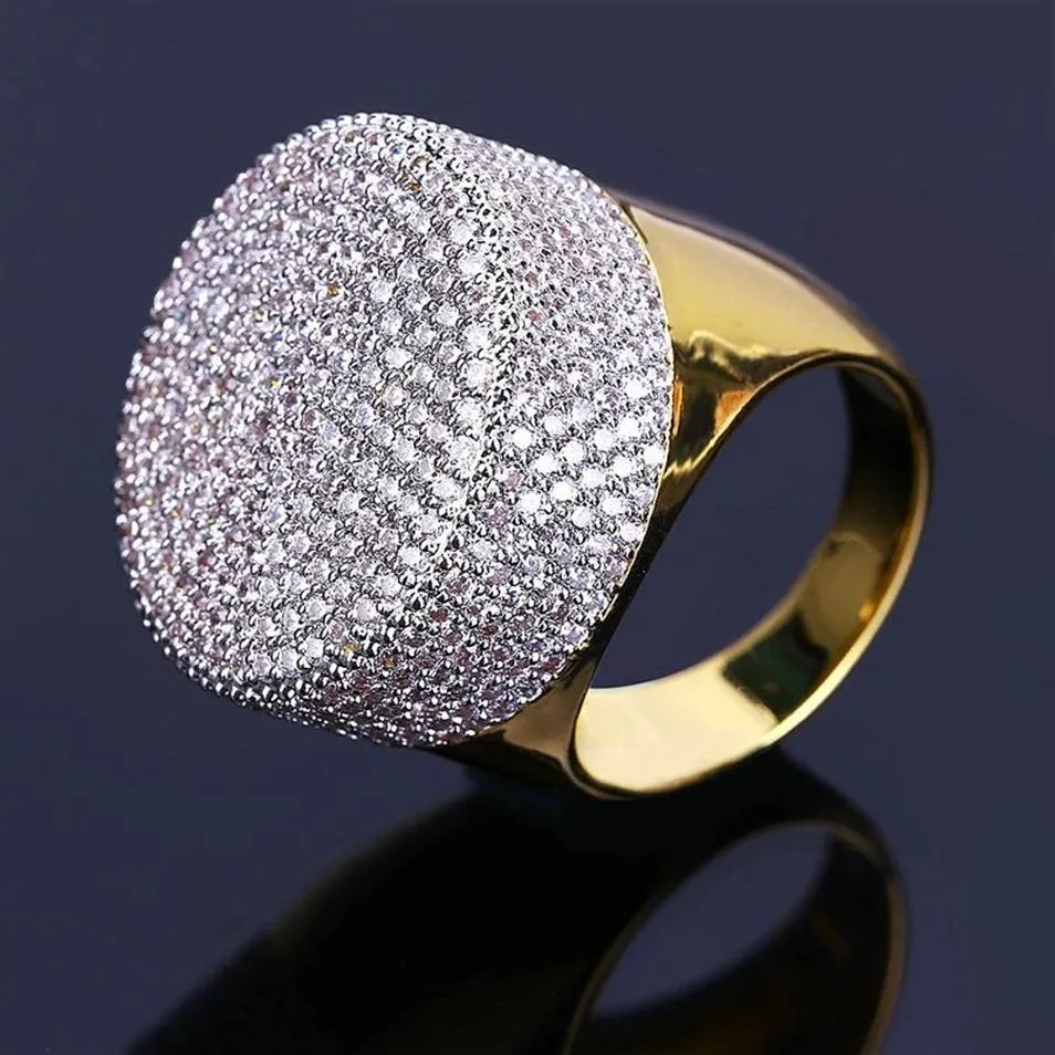 Bague en or Hip Hop pour hommes, bijoux à la mode, bagues en diamant de Simulation de pierres précieuses glacées de haute qualité pour Men184I