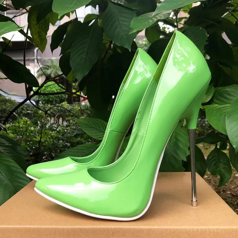 Elbise ayakkabılar katı yeşil 16cm süper metal yüksek topuklu kadınlar sivri ayak parmağı stilettos pompalar fetiş model kulüp partisi adam unisex 35-46