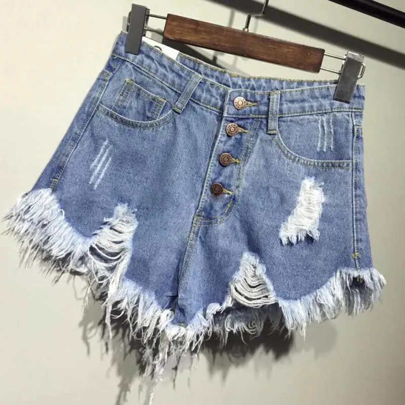 Women's Shorts Jeans New Arrival Casual Summer Denim Women Shorts High Waists Furlined Legopenings Plus Size Sexy Frayed Hole Short Ripped Jeans