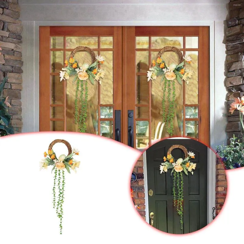 装飾的な花イースターエッグリースラタンリング人工花の休日の装飾壁吊りローズ愛国的な花輪玄関のための玄関