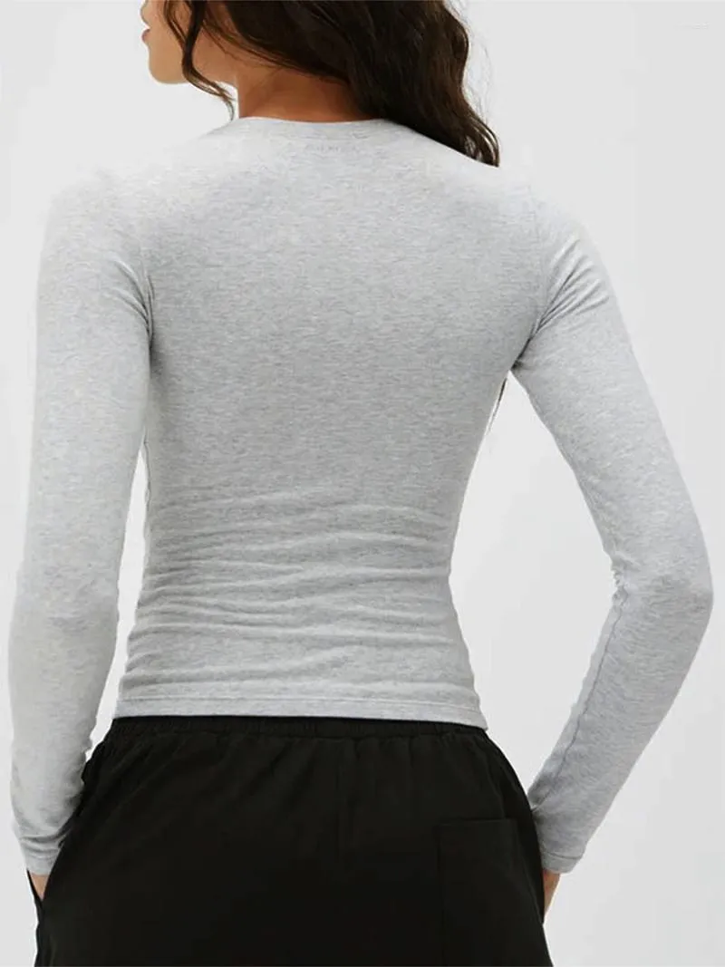 Kvinnors T -skjortor Kvinnor långärmad skjorta faller ut tops mode skörd grundläggande lager träning smal monterad stickad